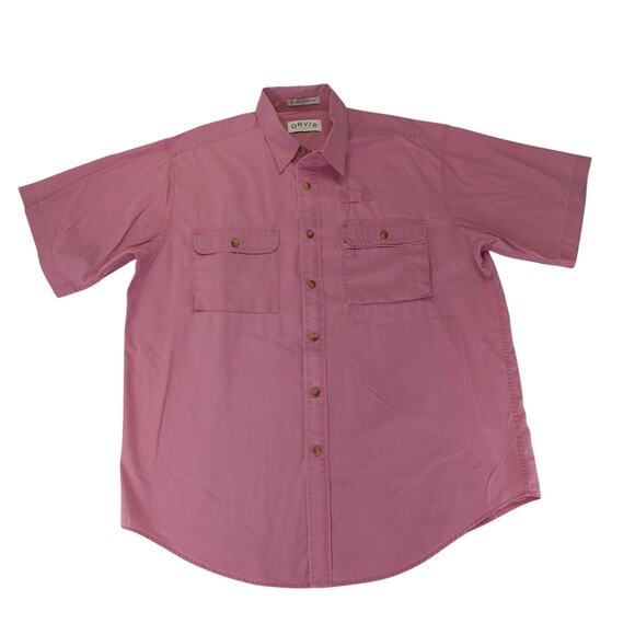 Orvis Short Sleeve Button-down Fishing Shirt Men's Large Salmon Pink 100% Cotton - Picture 1 of 8